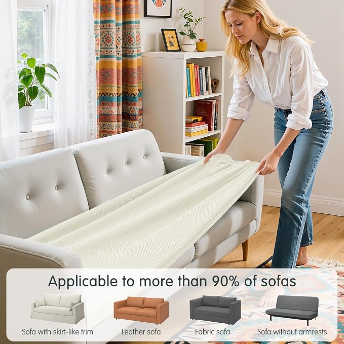 Hokway Couch Cushion Covers Stretch Cushion Covers Sofa Seat Cushion Slipcover Cushion Protector(CreamWhite, Medium) - Image 4