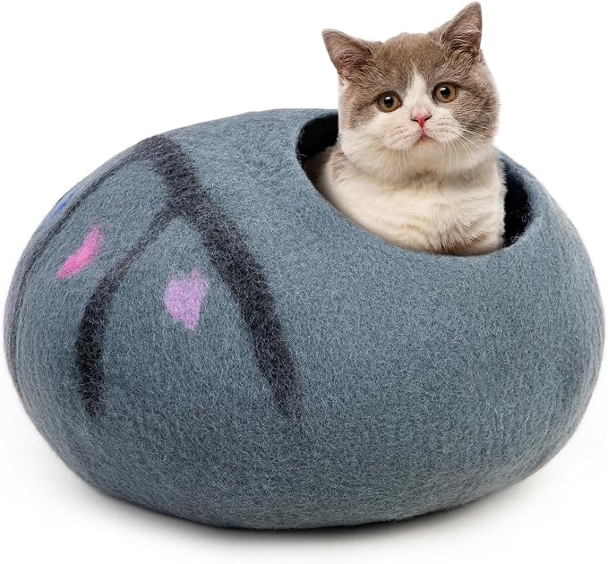 Woolygon Premium Felt Cat Cave Bed – Wool Kitty Beds Handcrafted Kitten Caves Bed for Indoor Cats - Made from Merino Wool, Foldable Cat Hideaway Covered Cat House Pod (Enchanted) - Image 6