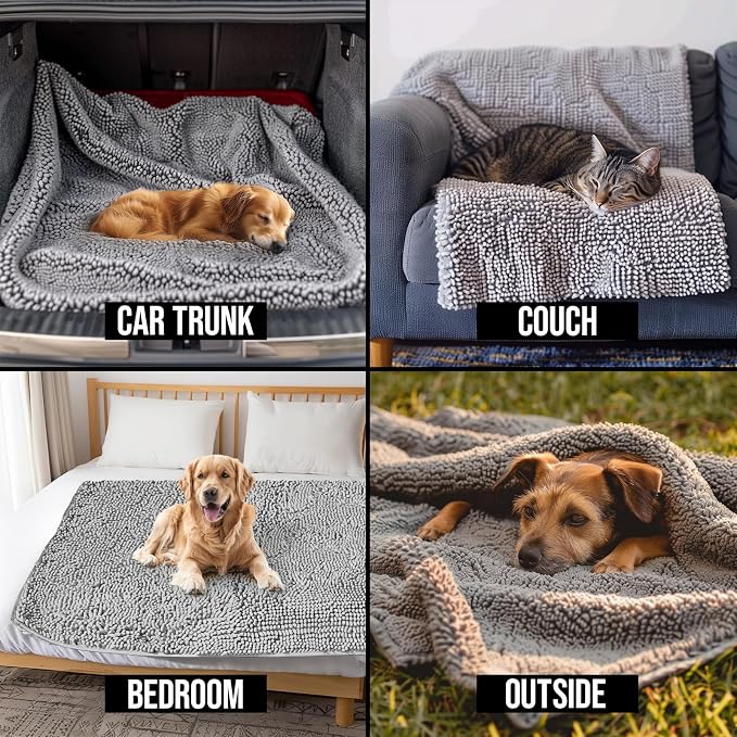 Muddy Mat® Dog Blanket - Chenille Water Absorption Blanket for Bed & Couch Cover for Dogs Washable, Anti-Slip Soft and Durable Furniture Protector for Dogs - Grey 40"x50" - Image 4