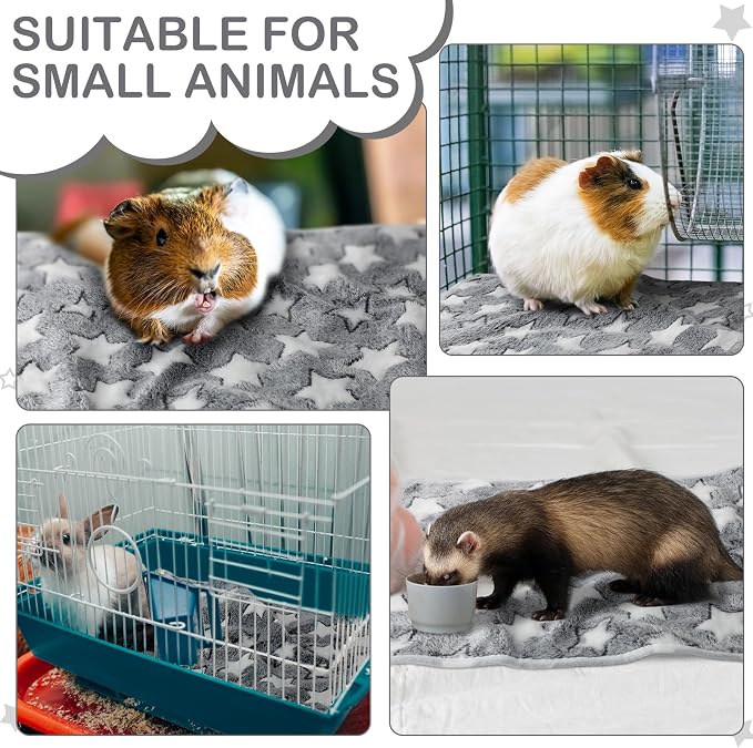 Reginary 4 Pcs Waterproof Guinea Pig Blankets Washable Small Animal Fleece Bedding Absorbent Guinea Pig Cage Liners Reusable Training Pee Pad Pet Sleep Mat for Hamster(Gray Star,24 x 16 Inch) - Image 6