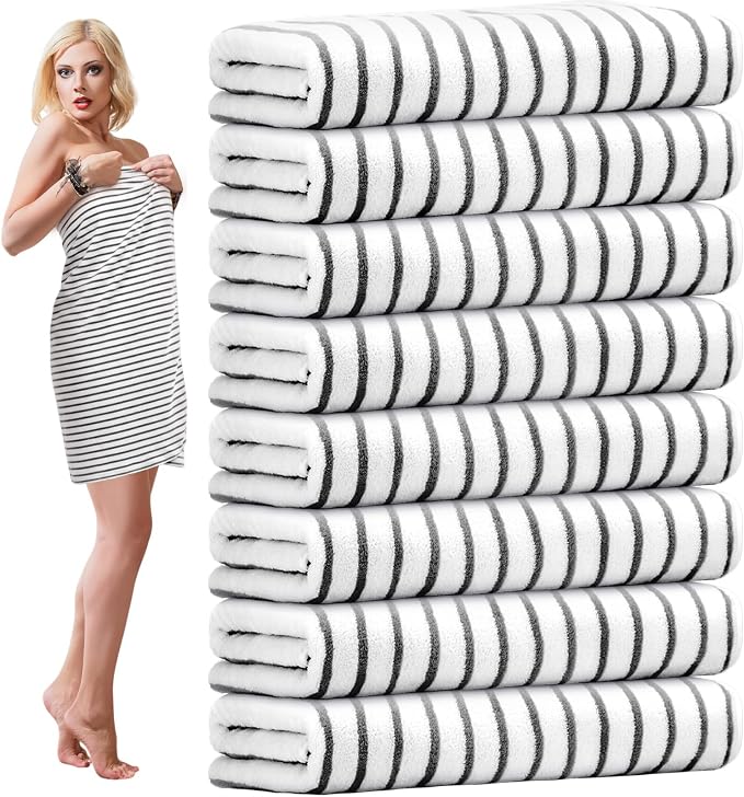 SmoothNovelty Pack Microfiber Bath Towels Bulk 27'' x 60'' Oversized Size Bath Towel Highly Absorbent Extra Large Soft Drying for Beach Shower Summer Salon Sport Gym Party (Stripes,Grey,16) by SmoothNovelty