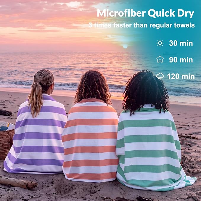 Frienda 12 Pack Pastel Striped Beach Towels 71''x 32'' Large Microfiber Quick Dry Absorbent Bath Towels for Swimming Pool Beach Cruise Travel Gym Supplies - Image 4