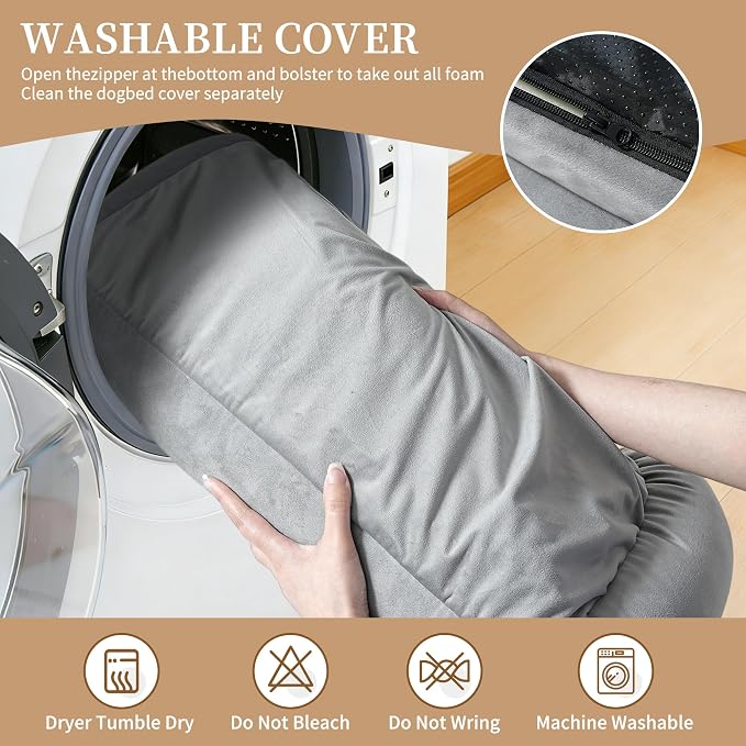 FAIRYPET Orthopedic Dog Bed for Medium to Large Dogs & Cats, Memory Foam Dog Bed with Washable Removable Cover, Top-Grade Dutch Velvet Fabric Pet Sofa Couch for Crate with Nonskid Bottom, Grey - Image 7