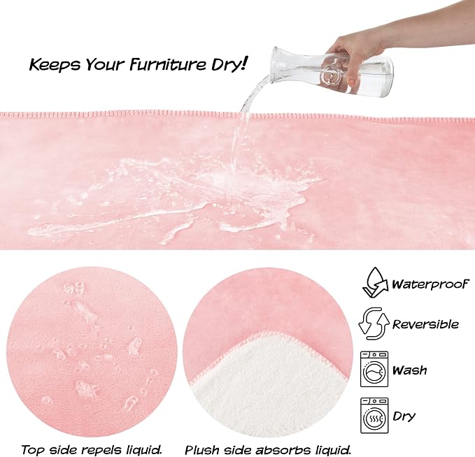 Waterproof Pet Blanket - 30x40-Inch Reversible Sherpa Fleece Throw Protects Couches, Cars, and Beds from Spills, Stains, and Fur by PETMAKER (Pink) - Image 4