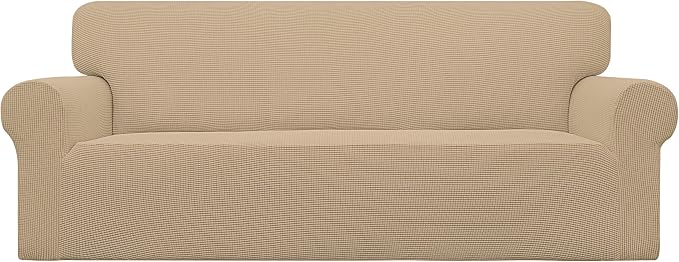Easy-Going Stretch Couch Covers for Sofa Washable Large Sand | 1-Piece Sofa Covers for 3 Cushion Couch Furniture Protector Couch Slipcover Soft with Bottom for Kids Pets by Easy-Going