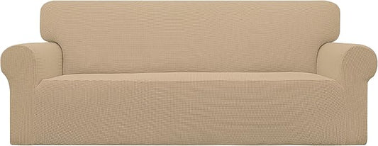 Easy-Going Stretch Couch Covers for Sofa Washable Large Sand | 1-Piece Sofa Covers for 3 Cushion Couch Furniture Protector Couch Slipcover Soft with Bottom for Kids Pets by Easy-Going