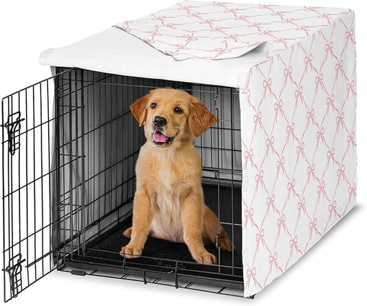 Sweet Jojo Designs 36in. Medium Dog Crate Cover (Pink Bows) for Girls Pet Cage, Kennel Covers (Blush and White Elegant Designer Bow for the Ballerina, Dancer, Princess, Coquette Ballet Collection) by SweetJojoDesigns