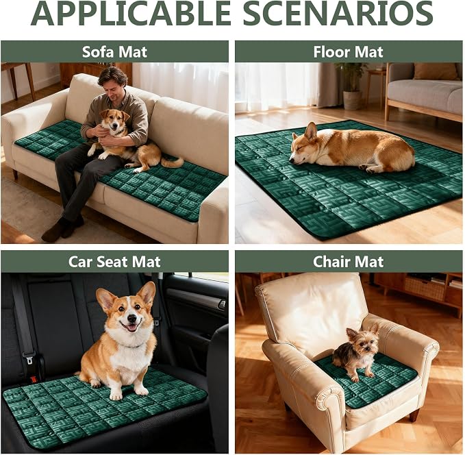 Paw Cart Couch Cover Caravan Quilted Sofa Topper Greek Key Pattern Washable Non Slip Soft Pet Protector for Any Type of Couch (Green,W 47“ x D 28” 1 Piece) - Image 3