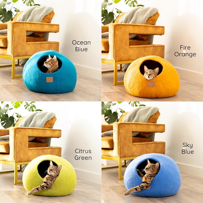 Best Aesthetic Cat Bed - Premium Felted Wool Cat Cave Bed - Cozy Peekaboo Round Cave for Large or Small Cats (Large, Lilac Purple) - Image 6