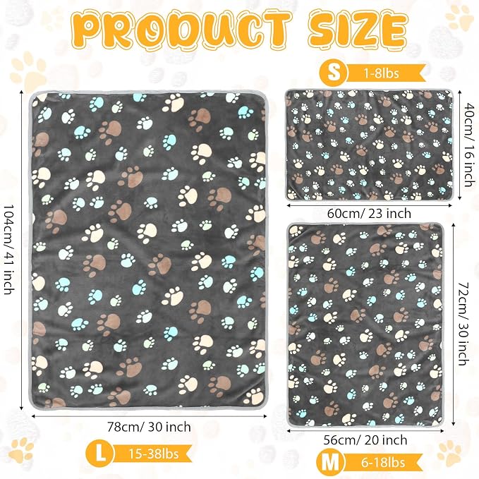 Tegeme 12 Pcs Pet Blankets 41 x 30 Inch Soft Fluffy Fleece Dog Cat Warm Paw Print Pattern Blankets Flannel Throw for Pets Dog Puppy Cat(Gray) - Image 2