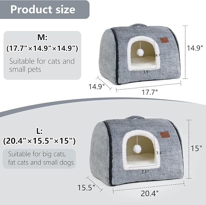 cat Bed cave-cat beds for Indoor Cats,Soft and Comfortable Cute cat Bed，cat House,with Removable Washable Cushioned Pillow,Enclosed Pet Bed,Kitten hut、Hideaway,Small Large Dog Tent (Dark Grey) - Image 5
