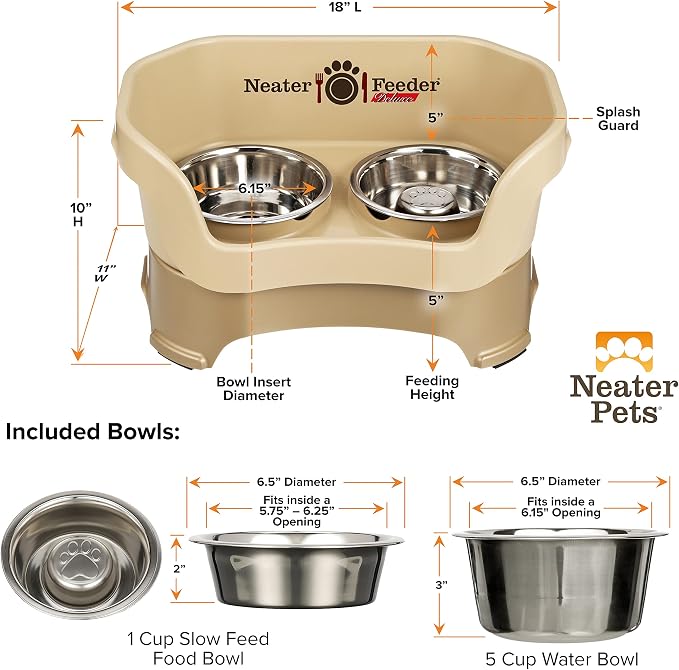 Neater Feeder Deluxe Mess Proof Dog Bowls Elevated for Medium Sized Breeds – Made in USA – No Spill Raised Slow Feeder Elevated Dog Bowl Stand, Stainless Steel Food and Water Bowl Set, Cappuccino - Image 7