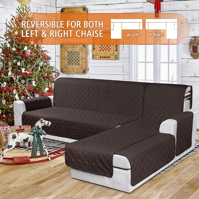 VANSOFY Sectional Couch Covers 100% Waterproof L Shaped Sofa Slipcover 3pcs Reversible Chaise Lounge Cover for Sectional Sofa Furniture Protector Cover for Pets Dog Cat(Small, Chocolate) - Image 2