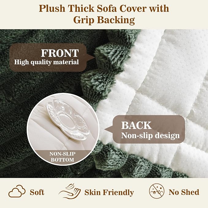 MYSKY HOME Couch Covers for 3 Cushion Sofa Pet Friendly, Couch Cover for Dogs, Sofa Covers for Pets Washable, Soft Non-Slip Sofa Slipcovers Furniture Protector Covers, Moss Green, 27.6" x 70.9" - Image 5