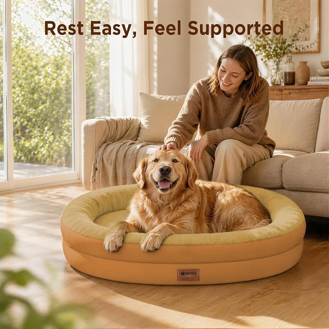 Waterproof Orthopedic Dog Bed for Medium Dogs, Orange | Supportive Crate Foam Relieves Joint Pressure, 360°Bolsters, Waterproof Inner,Washable Cover, Non-slip Bottom - Image 2