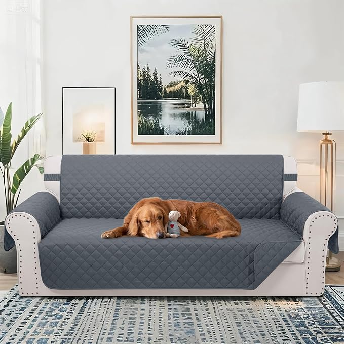 Reversible 4 Seater Sofa Cover 91" Large, Sofa, Dark Blue | Couch Cover Furniture Protector with Foam Sticks Elastic Straps Furniture Protector for Pets Children Dog Cat - Image 2