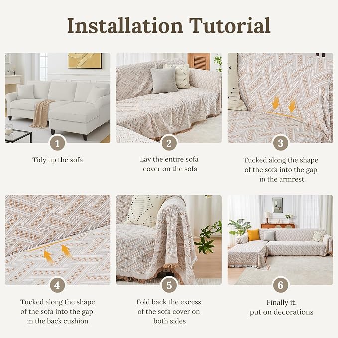 HOMERILLA 2 Piece Sectional Couch Cover for L Shape Sofa Khaki White XL | Washable Fabric, Anti-Pet Hair, Stain & Wear Resistant, Multiuse Sofa Blanket Protector, Pet Friendly Easy Installation - Image 7