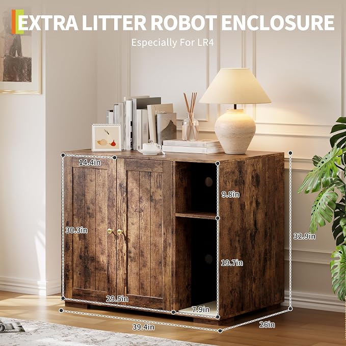 Extra Large Cat Litter Box Enclosure Furniture – Dog-Proof Cabinet with Scrape-resistant Pad, Built-in Outlet, Storage Space for Cat Accessories – Fits Automatic Litter Boxes – Indoor Cat House | Dog-Proof Cabinet with Scrape-resistant Pad, Built-in Ou... - Image 3
