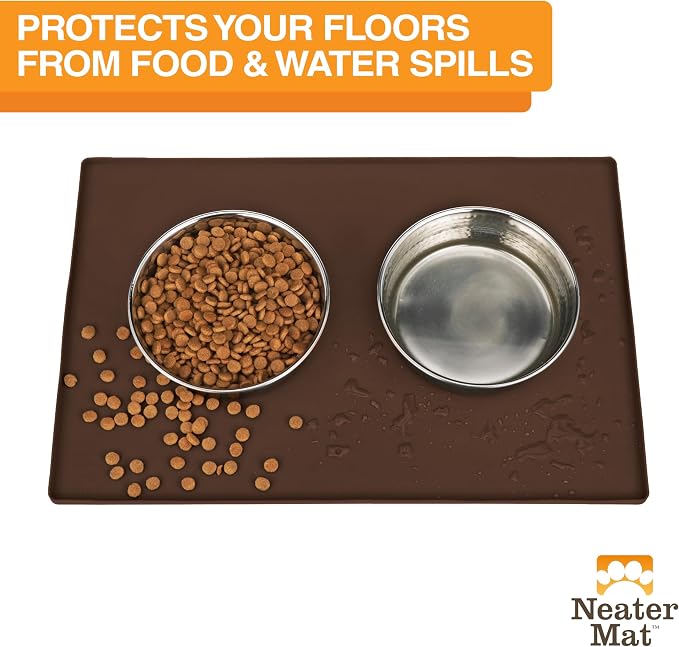 Neater Pet Brands Neater Mat Pet Mats for Food and Water, Cat & Dog Bowl Mat Waterproof Silicone, Feeding Tray, Dog Food Mats for Floors, Placemat w/Raised Edge for Under Bowls, 24" x 16", Brown - Image 2