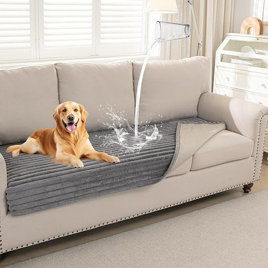 Deep Dream Waterproof Couch Cover for Dogs, Non Slip Pet Couch Covers for Sofa, Soft Faux Fur Sofa Cover, Washable Furniture Protector for 3 Cushion Couch (Grey, 35" x 95") by DeepDream