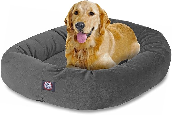 Majestic Pet 40 Inch Large Washable Dog Bed, Orthopedic Donut Cuddle Furniture for Big Dogs, Soft and Cozy Faux Suede Calming Pet Crate Pad & Mat, Fluffy Pet Bed - Gray by MajesticPet