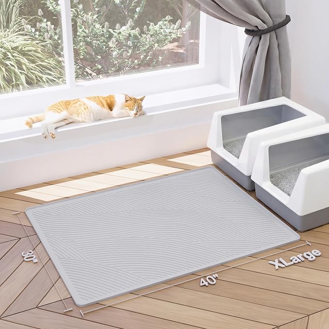 Cat Litter Box Mat - XL Extra Large Size 40 x 30 in, Water Proof, Kitty Litter Trapping Mat, Easy to Clean, Scatter Control, Odorless, Pet Supplies for Indoor Cats, Light Gray - Image 7