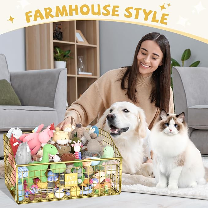 Kaiferty Indestructible Dog Toy basket, Large Toy Bin for Dogs,Pet Toy Bin Dog Metal Basket Organizer Storage for Toys Food Storage (Gold) - Image 6