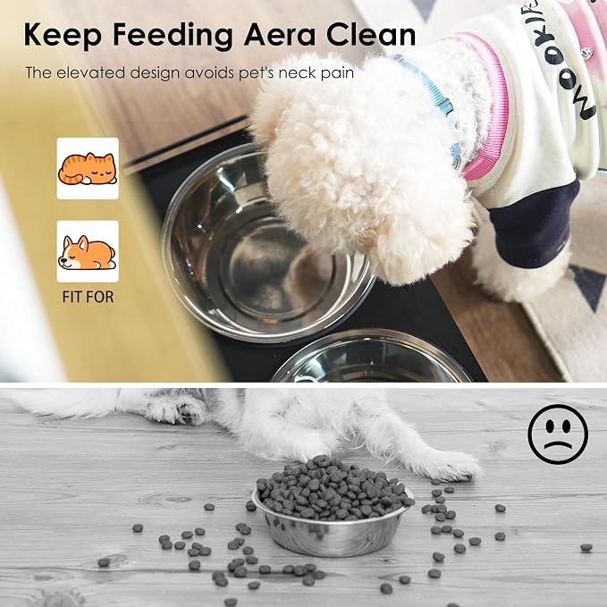 Feeding Station with 1 Storage Cabinets, Pet Feeding Station with 2 Elevated Dog Bowls, Side Hooks, Anti-tip Kit, Hidden Pet Feeder Station for Feeding & Watering, Black - Image 6