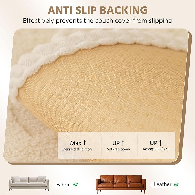 OTOB Couch Covers for Dogs Washable, Non Slip Geometric Jacquard Plush Sofa Slipcovers Furniture Protector, All Seasons Pet Couch Covers for 3 Cushion Couch Sofa, 1 Piece (Beige, 35.4"x82.7") - Image 5