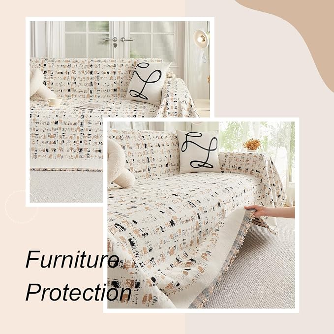 ROOMLIFE Couch Cover 3 Cushion Sofa, Washable Non Slip Furniture Sofa Protector Cover, Soft Chenille Sofa Slipcovers Sectional L Shape Dogs Couch Cover Throw Blanket with Tassels 71''X134'' - Image 5