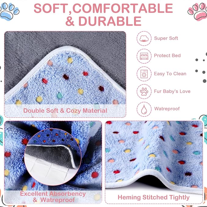 Tudomro 8 Pcs Absorbent Guinea Pig Blankets Washable Small Animal Fleece Bedding Cage Liners Reusable Pet Sleep Mat Pad Cover for Ferret Chinchilla Furniture Protection(Dot,35 x 24 Inch) - Image 3