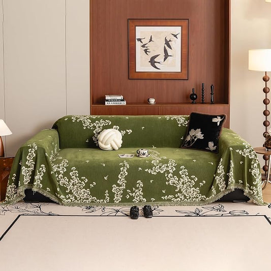 STACYPIK Vintage Green Ginkgo Sofa Cover for Pets, Botanical Floral Couch Cover for Sectional, Farmhouse Furniture Protector for 2 Cushion Couch Washable, Soft Loveseat Slipcovers Blanket-71X118IN by STACYPIK
