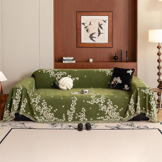 STACYPIK Vintage Chenille Green Sofa Covers Botanical Aesthetics Ginkgo Leaf Couch Cover for Sectional Pet Friendly Furniture Protector for 3 Cushion Couch Washable Boho Sofa Slipcovers-71X134IN by STACYPIK