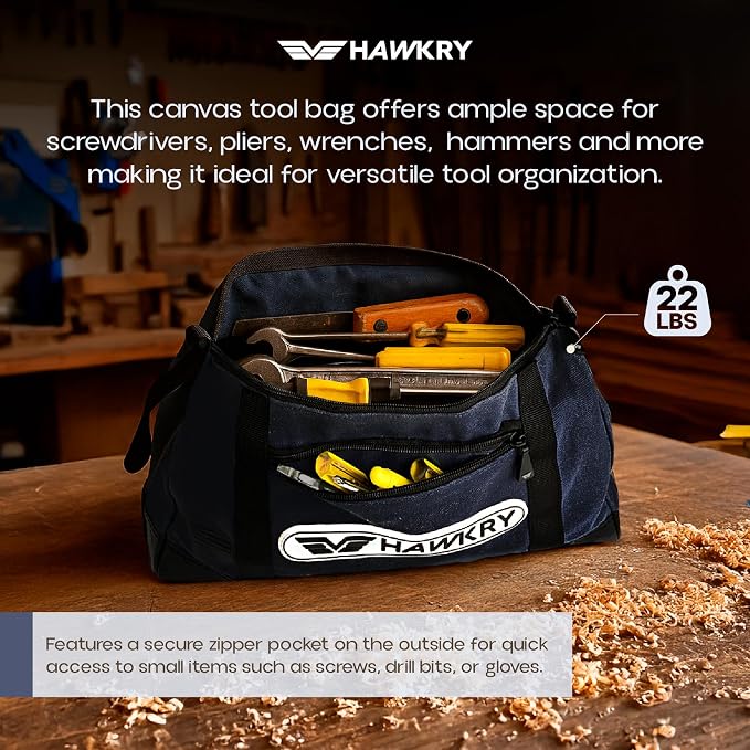 HAWKRY Heavy Duty Canvas Tool Bag – Waterproof Canvas Zipper Pouch, Garden Tool Bag, Construction Bags Heavy Duty, Small Zipper Pouch, Motorcycle Tool, Multipurpose Fishing Bag - Image 7