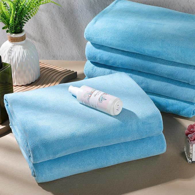 Mixweer 6 Pcs Oversized Bath Towels, 40 x 80 Inch Giant Microfiber Jumbo Bath Sheets Soft Bathroom Microfiber Quick Dry Absorbent Shower Towels for Spa Camping Beach(Lake Blue) - Image 3