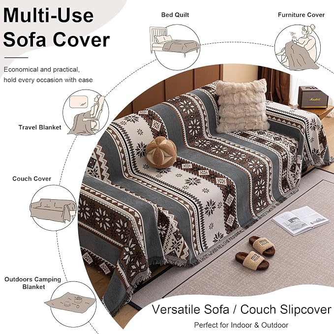 ROOMLIFE Couch Cover 3 Cushion Sofa, Washable Non Slip Furniture Sofa Protector Cover, Soft Chenille Sofa Slipcovers Sectional L Shape Dogs Couch Cover Throw Blanket with Tassels 71''X150'' - Image 5