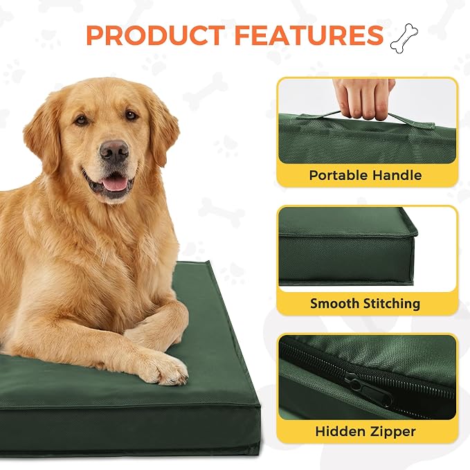Outdoor Dog Bed Large Sized Dog, XXL Waterproof Dog Bed, 47x29x3.5 Inch, Orthopedic Dog Bed with Removable Washable Cover, Rectangle Egg Crate Foam Pet Bed for Camping, Outside, Dark Green - Image 5