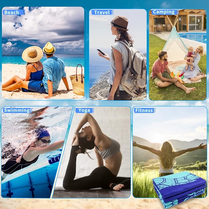 6 Pack Microfiber Oversized Lightweight Beach Towel 71"x32" Extra Thin Large Sand Free Towels Travel Swim Pool Yoga Gym for Adults Women Men Beach Essentials Accessories Vacation Gift - Image 7