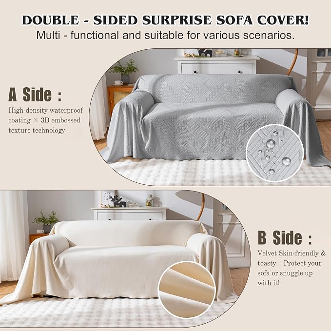 Waterproof Couch Cover, Reversible, Pet-Friendly, Washable and Anti-Slip Sofa Covers for Sofa Protection with 2 Cushions, Ideal Sofa Slipcovers for Dogs and Cats (71×102in/Light Grey) - Image 3