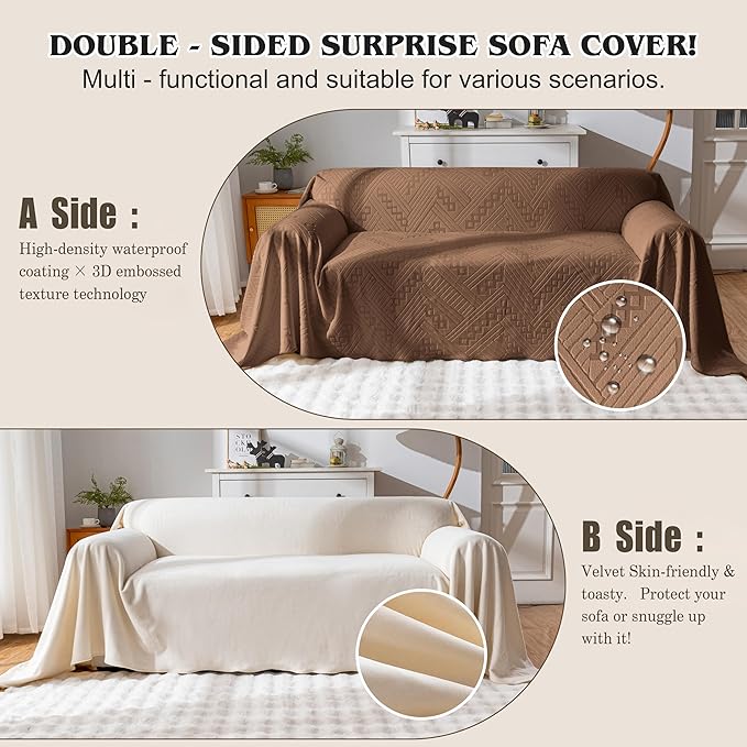 Waterproof Couch Cover, Reversible, Pet-Friendly, Washable and Anti-Slip Couch Covers for Sofa Protection with 3 Cushions, Sofa Slipcovers for Dogs and Cats (71×118in/Brown) - Image 3