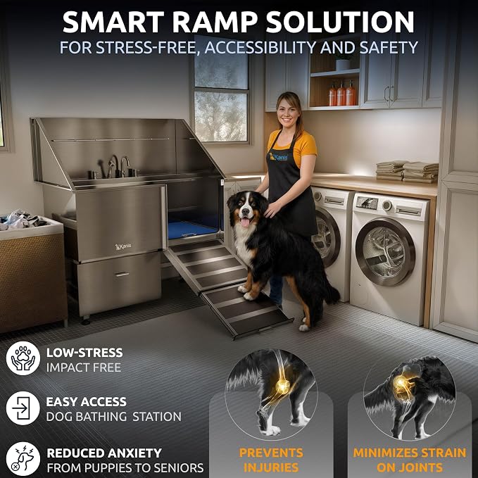 KANIS Professional Dog Washing Station 304 Stainless Steel Pet Wash Sink | Grooming Bathtub w/Shower, Floor Grates and Storage for Large, Medium & Small Pets - Image 3