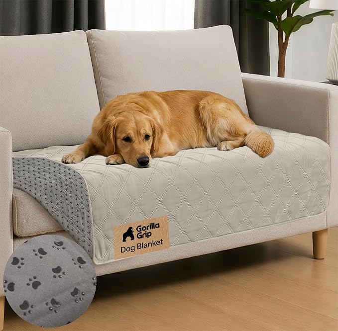 GORILLA GRIP® Waterproof Dog Blanket, Leakproof Couch Cover for Dogs, Silicone Grip Backing, Protects Sofa, Sectional, Bed, Crate, Car & RV, Tear-Resistant Washable Pet Blanket 50x40 Light Taupe by Unknown