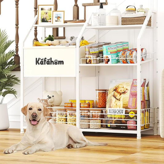 KAFAHOM Dog Toy Basket, Large Dog Toy Bin with Can Dispenser, Pet Toy box with Storage Shelf, Dog Stuff with Collar Leash Holder Rod, Ultimate Pet Furniture & Essentials, Dog Lover Gifts by KAFAHOM