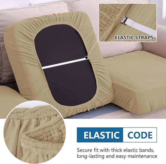 hyha Waterproof Couch Cushion Covers for Pets, Non Slip Sofa Seat Cover | Stretch Jacquard Fabric, Elastic Bottom, Non Slip Fit, Waterproof Protection, Pet Hair Protection (2 Pieces) - Image 4