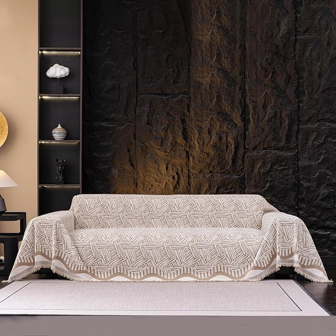 ROOMLIFE Couch Cover 3 Cushion Sofa, Washable Non Slip Furniture Sofa Protector Cover, Soft Chenille Sofa Slipcovers Sectional L Shape Dogs Couch Cover Throw Blanket with Tassels 71''X150'' - Image 2