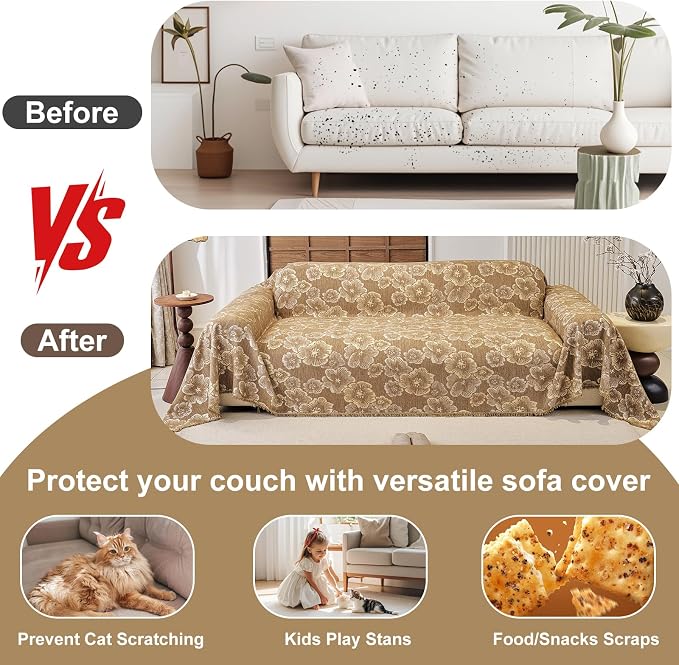 ROOMLIFE Boho Couch Covers for Sofa Washable for 3 Cushion Couch Chenille | Furniture Protector Sofa Couch Cover for Dogs, Soft Breathable Sofa Slipcover, Couch Throw Blankets with Tassels 71''X134'' - Image 8