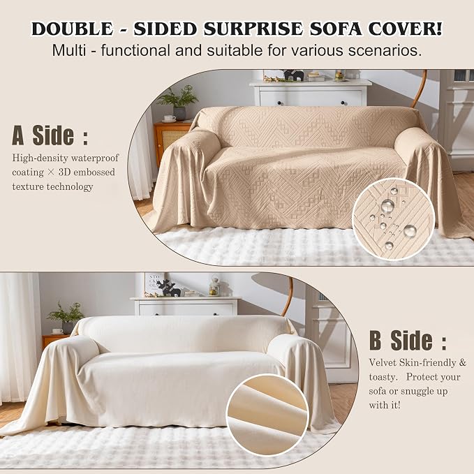 Waterproof Couch Cover, Reversible, Pet-Friendly, Washable and Anti-Slip Couch Covers for Sofa Protection with 4 Cushions, Sofa Slipcovers for Dogs and Cats (71×150in/Khaki) - Image 3