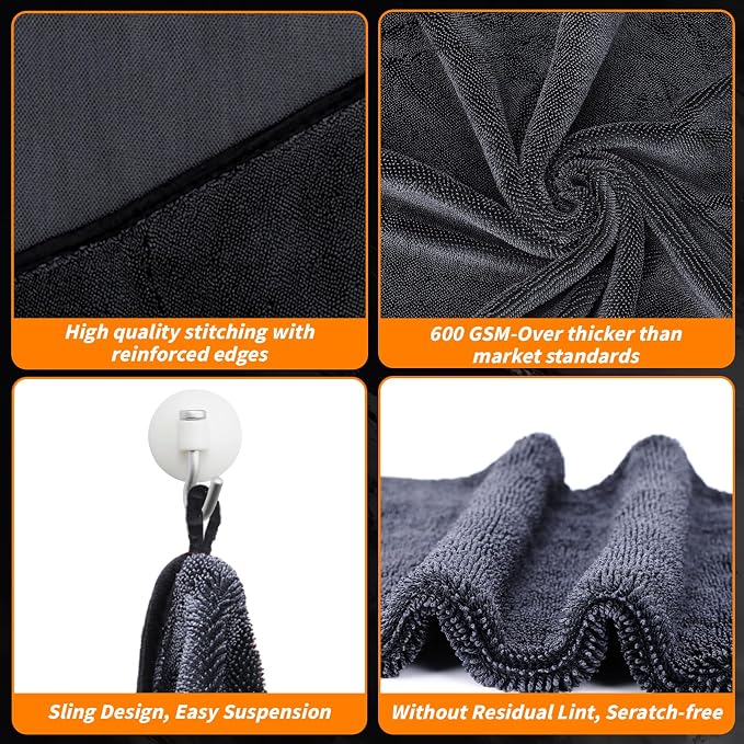 12 Pack Microfiber Car Towels, 24" x 16" Microfiber Cleaning Cloths 600 GSM | Thick Soft, Highly Absorbent, Quick Drying, Scratch-Free Detailing, Buffing, Polishing, Waxing for Cars Truck SUV RV Boat - Image 4