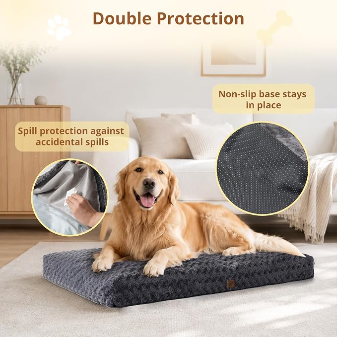 EGOHOME Extra Large Dog Bed, Shredded Memory Foam, Washable, Non-Slip | Balanced Support Foam, CertiPUR-US, Removable Washable Cover, Rose Velvet, Dog Crate Bed & Kennel Pad, 47 x 29 Inch, Gray - Image 4