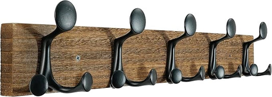 SKOLOO 24-Inch Wood Burnt Coat Rack Wall Mount with 5 Triple Hooks - Ideal for Family Entrances, Classrooms, and Pet Supplies Storage - Perfect Coat Hooks for Wall by SKOLOO